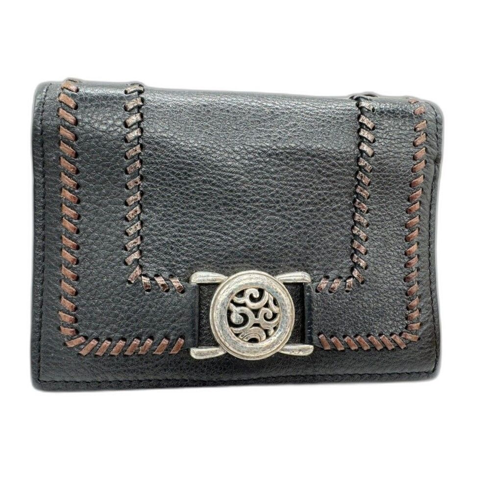 Retired Brighton Wallet Crossbody Strap Black & Brown Signature Silver Hardware